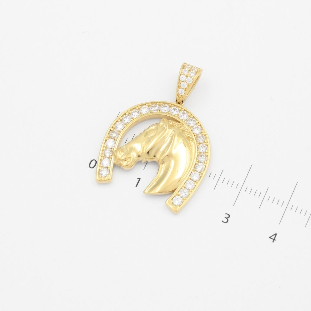 Dije de Oro 14k Diseño Herradura con Cabeza de Caballo Incrustado de Zirconia mod. 9437