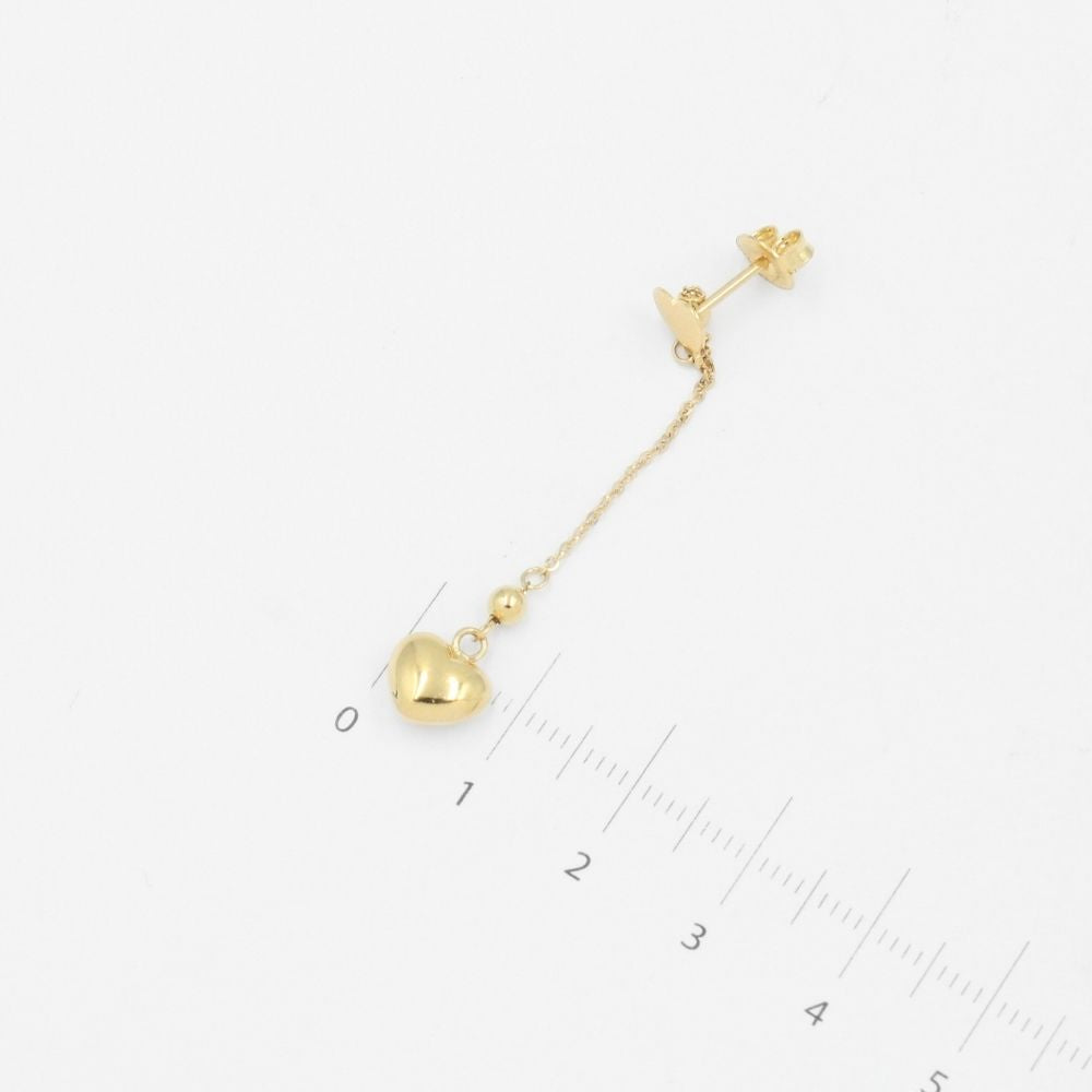 Arete Largo de Oro 14k con Corazones Inflados de Estilo Hueco y Brillante mod. 9092