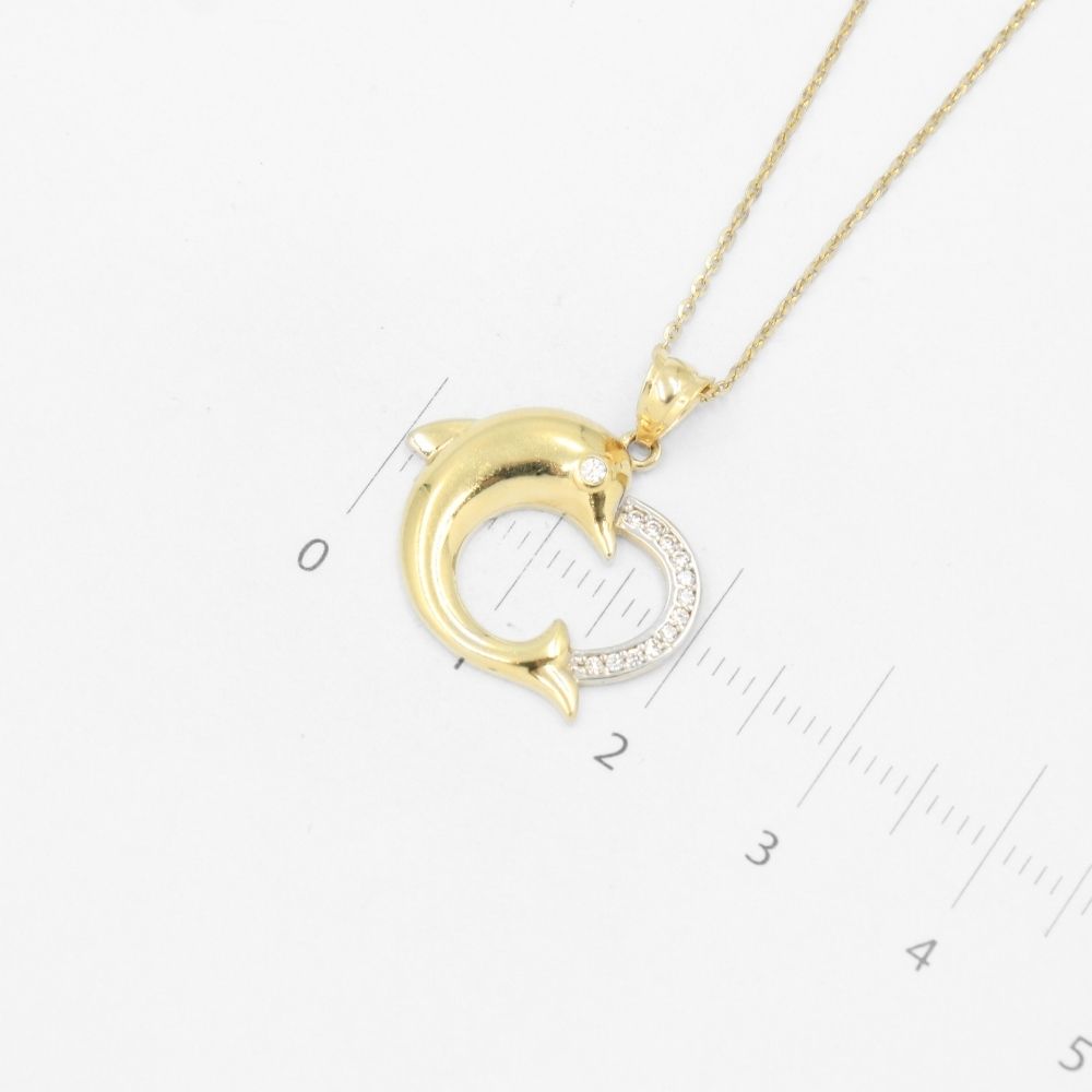 Gargantilla de Oro 14k Corazón con Delfín y Zirconias mod. 8580