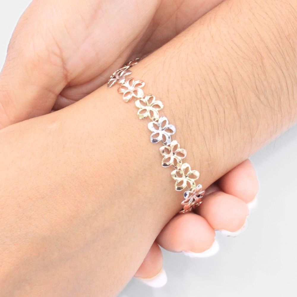 Pulsera de Oro 14k Flores del Pensamiento de Diseño Calado y Brillante  mod. 9326