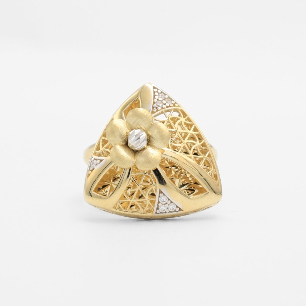 Coordinado de Oro 14k Diseño Plus Modelo Elegante Triángulo de Flor Brillante con Zirconias mod. 9667