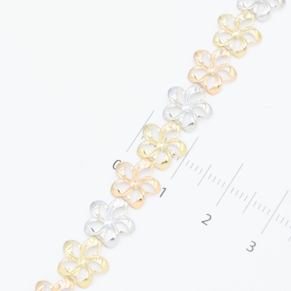 Pulsera de Oro 14k Flores del Pensamiento de Diseño Calado y Brillante  mod. 9326