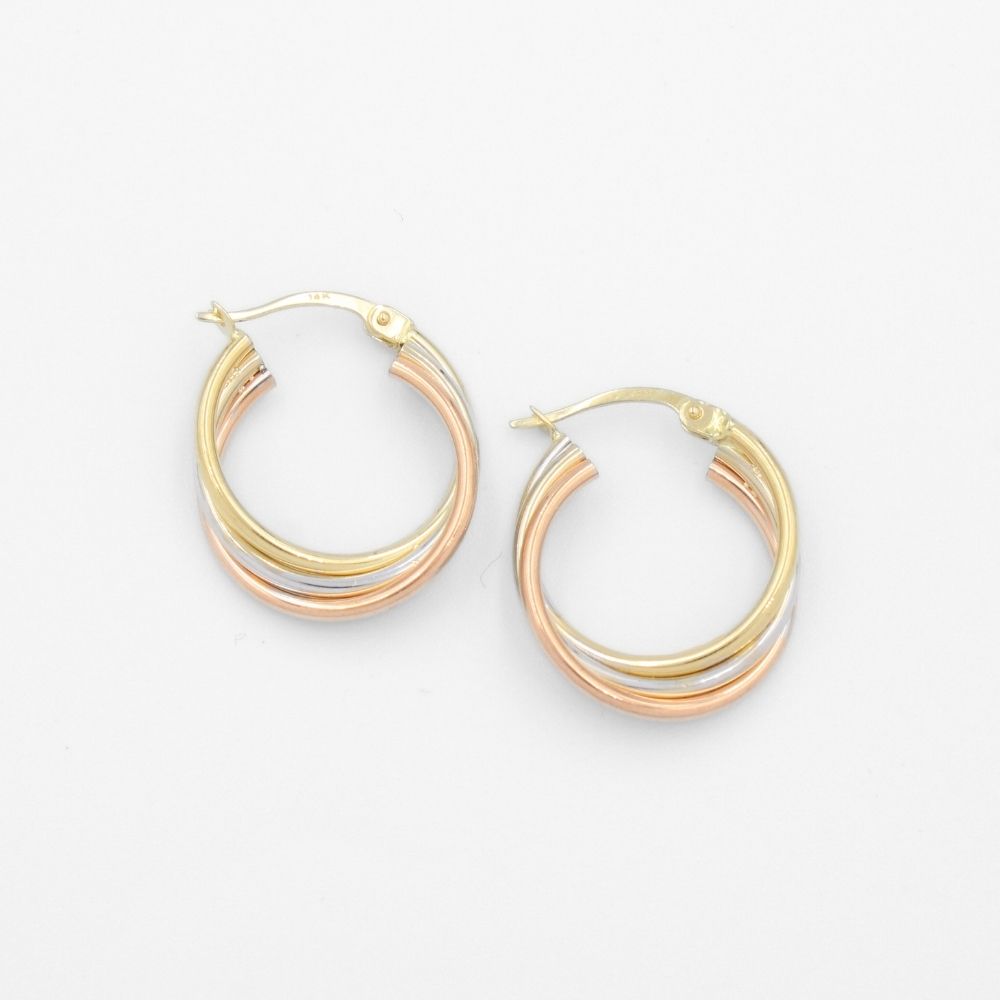 Arracada de Oro 14k de Diseño Hueco Tubular de Tres Tubos Florentinos mod. 9622