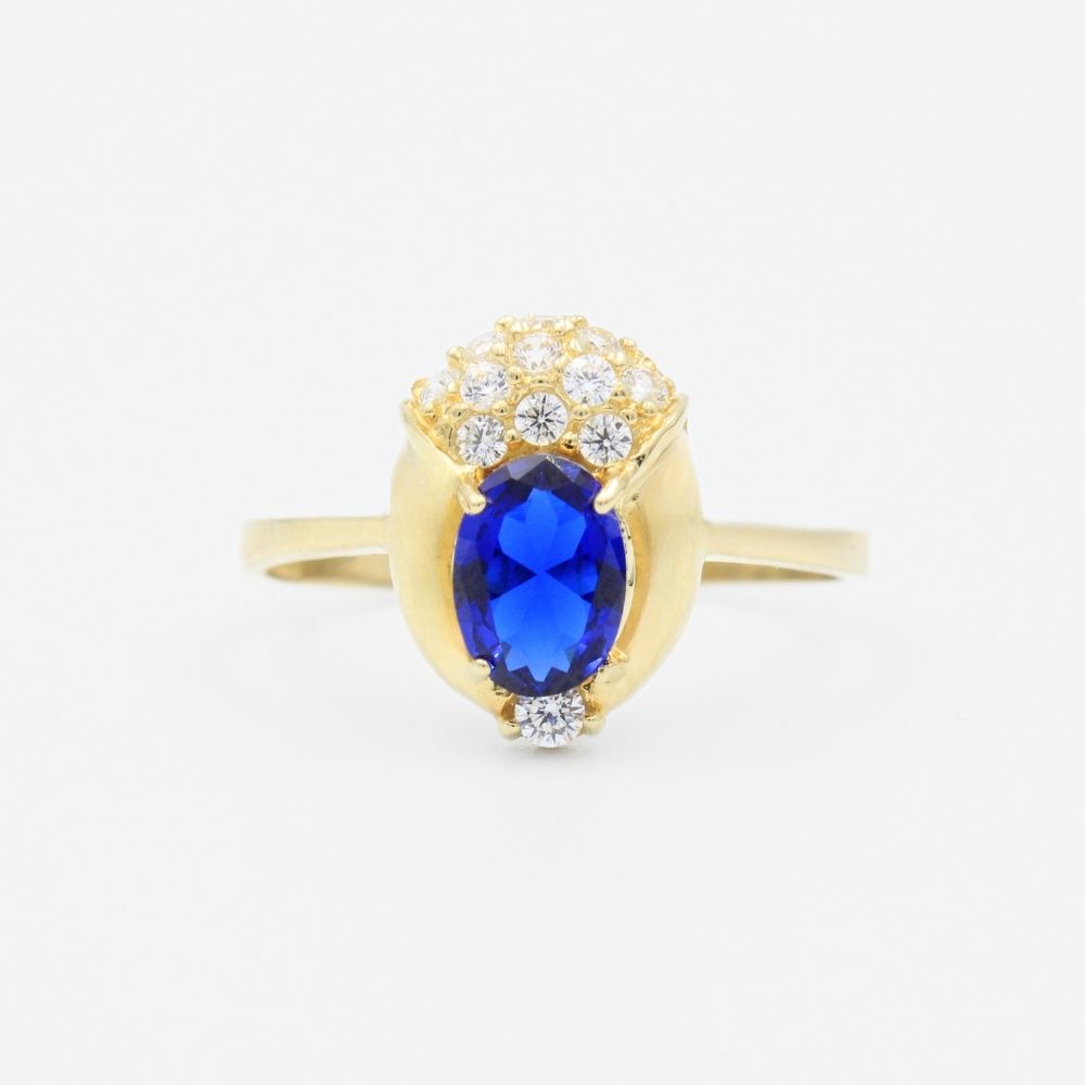 Anillo de Oro 14k con Diseño Emperatriz de Color Azul Zafiro mod. 9201