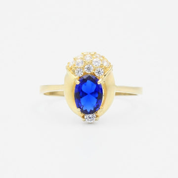 Anillo de Oro 14k con Diseño Emperatriz de Color Azul Zafiro mod. 9201