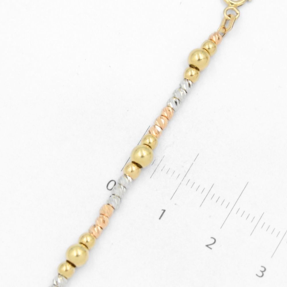 Pulsera de Oro 14k Tejido Elegante de Esferas Huecas Brillantes y Diamantadas mod. 8655