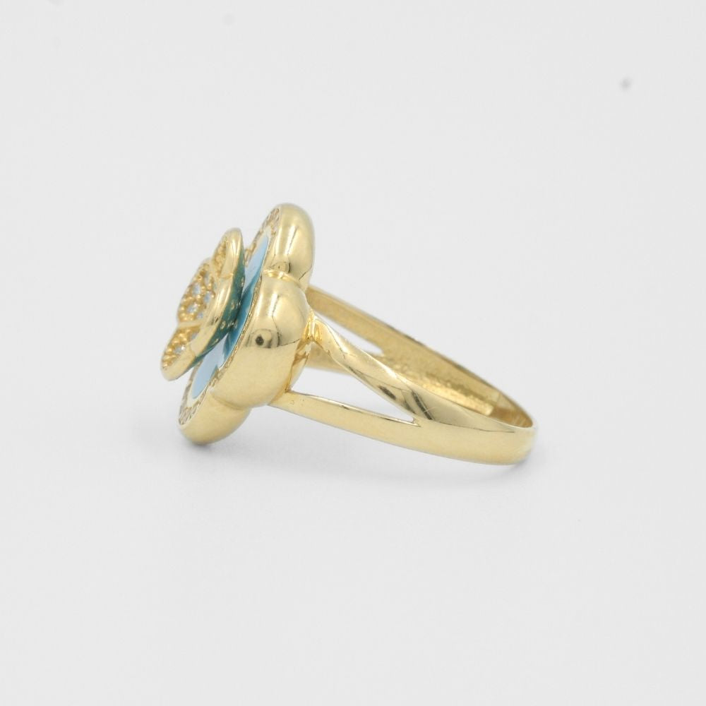 Anillo de Oro 14k Flor con Esmalte Azul Incrustado con Zirconias Finas mod. 8059