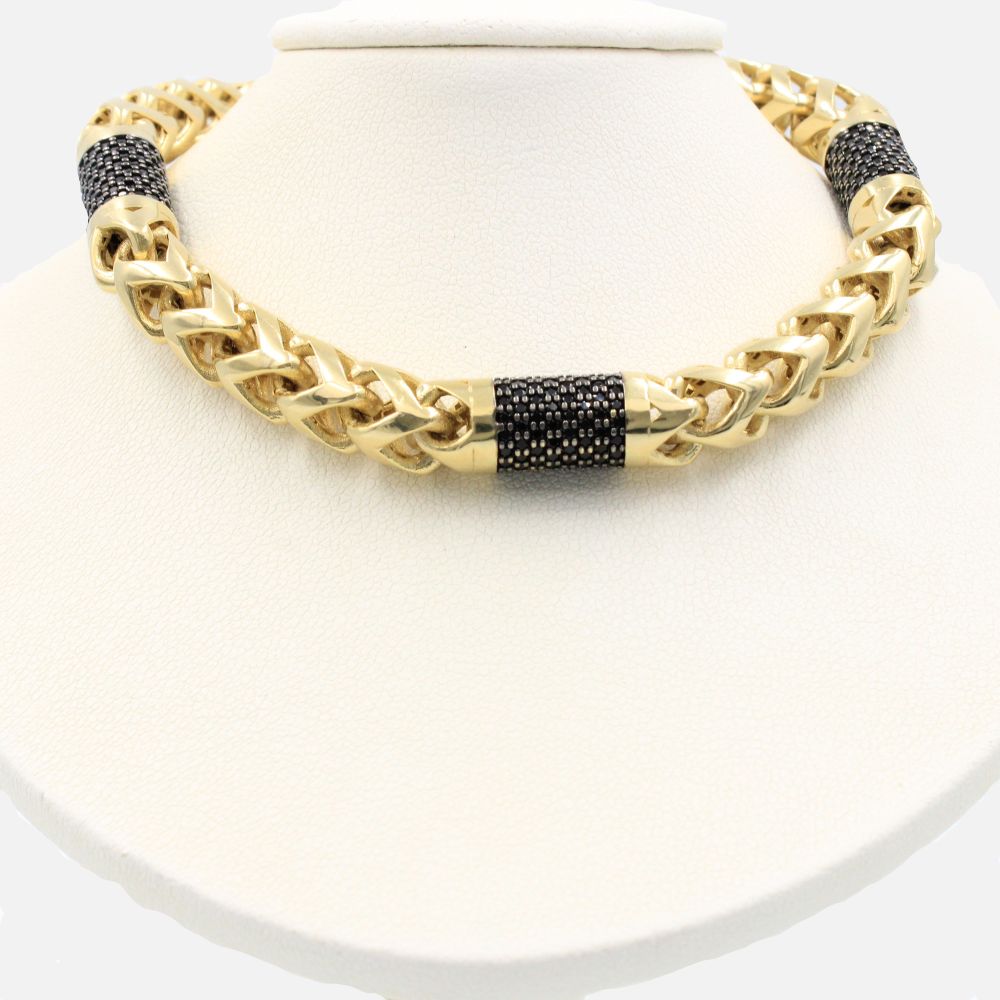 Cadena Monaco Chain 14k Modelo Rondo Alternate Pavé Hueco con Broche Pavé mod. 9027
