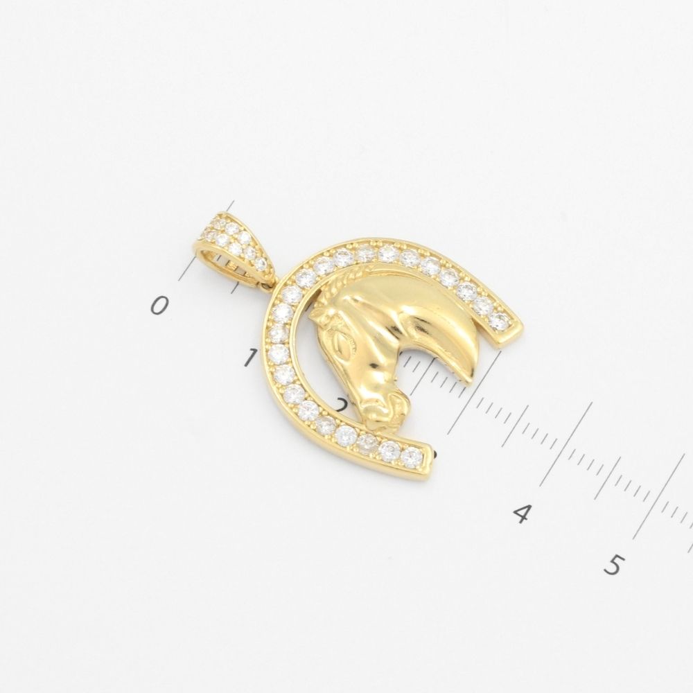 Dije de Oro 14k Diseño Herradura con Cabeza de Caballo Incrustado de Zirconia mod. 9437