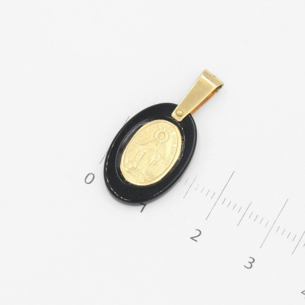 Medalla de Oro 14k Montada en Ónix Oval con Imagen de la Virgen Milagrosa mod. 9524