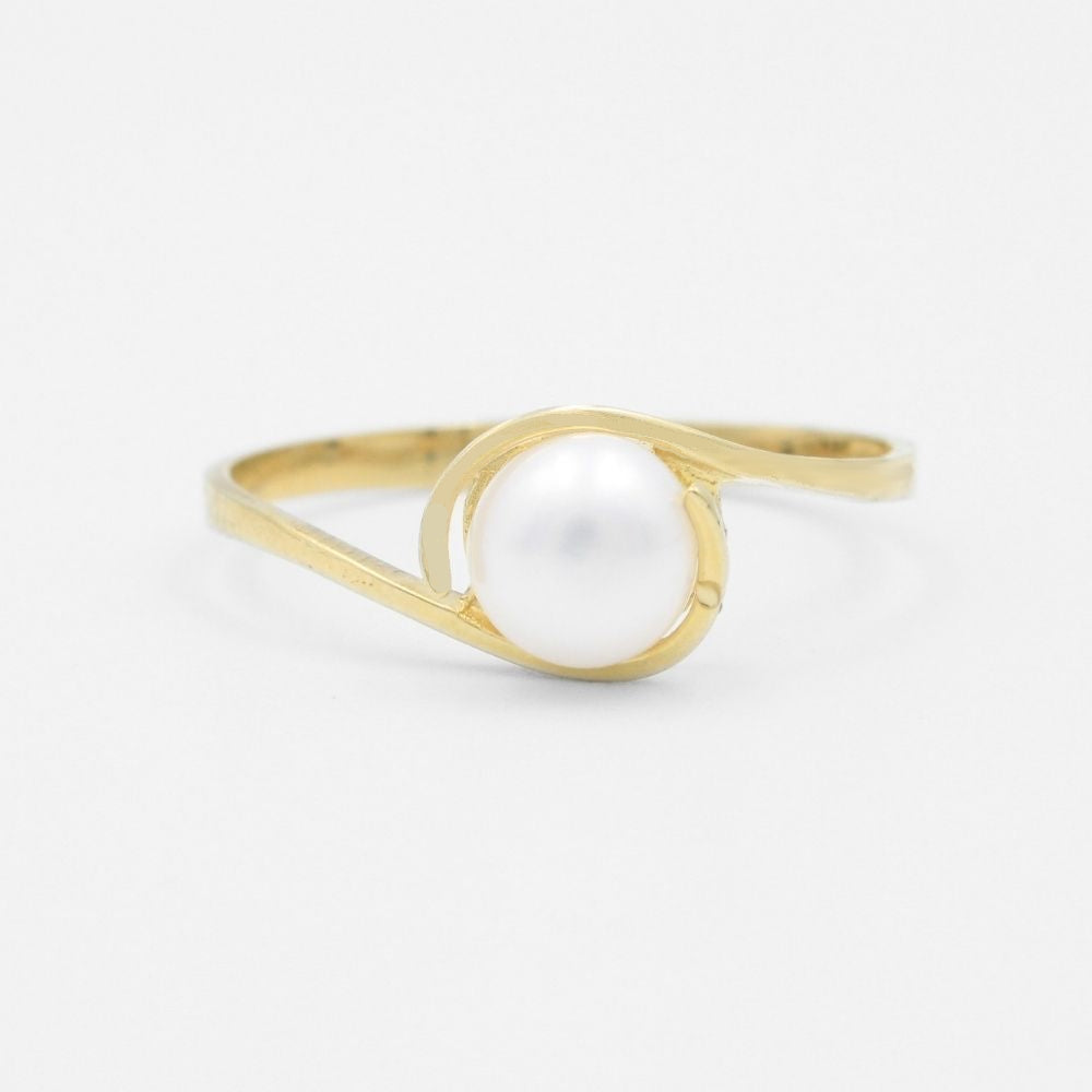 Anillo de Oro 14k con Perla Natural Incrustada en Diseño Fino mod. 8363