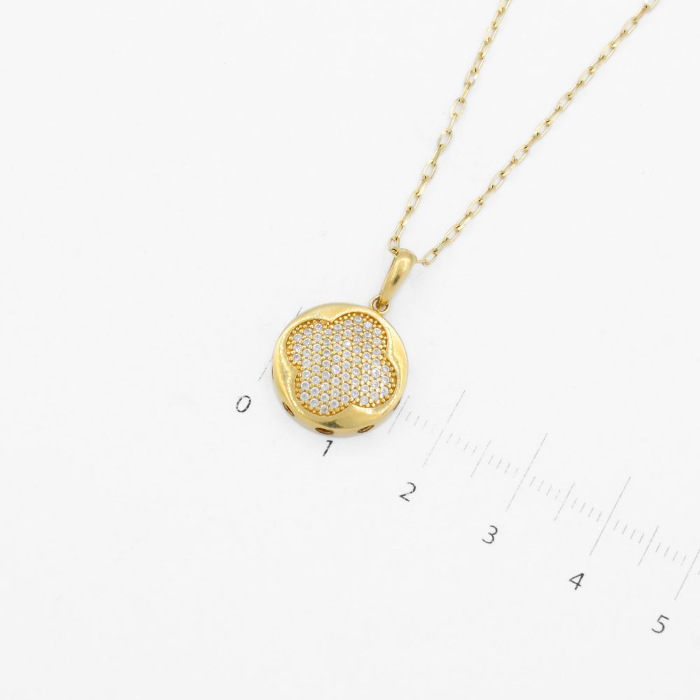 Coordinado de Oro 14k Diseño Circular Hueco con Incrustado de Zirconia en Forma de Trébol mod. 9934