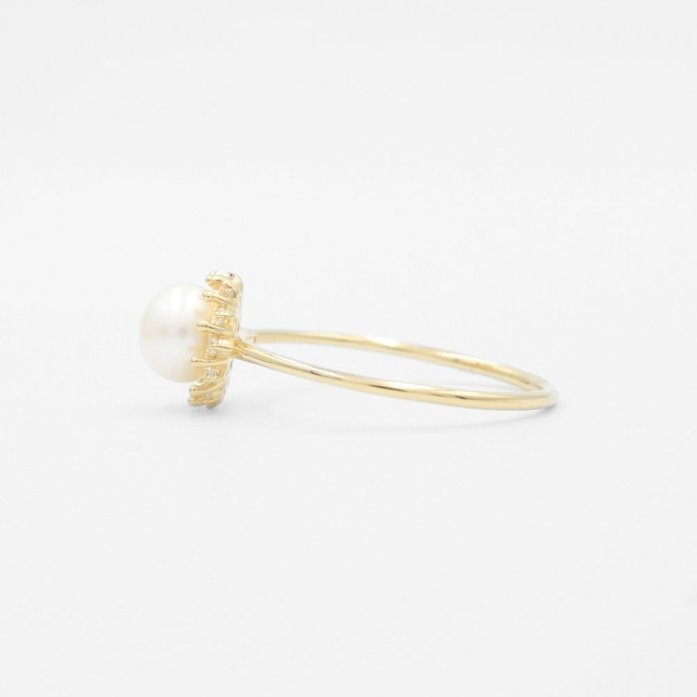 Anillo de Oro 14k Perla Natural con Zirconias Finas y Brillantes mod. 9590