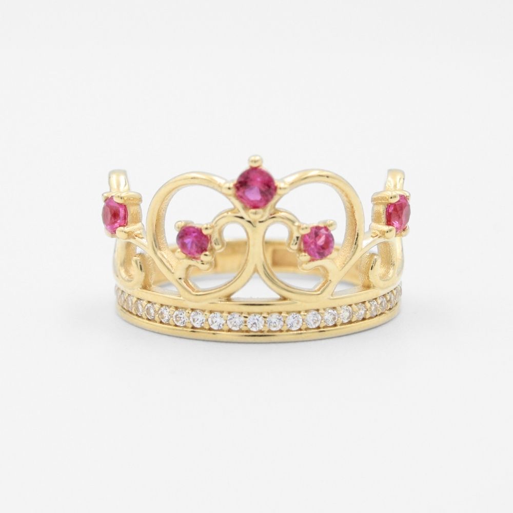 Anillo XV Años de Oro 14k Corona de Zirconia Color Rojo Rubí mod. 8778