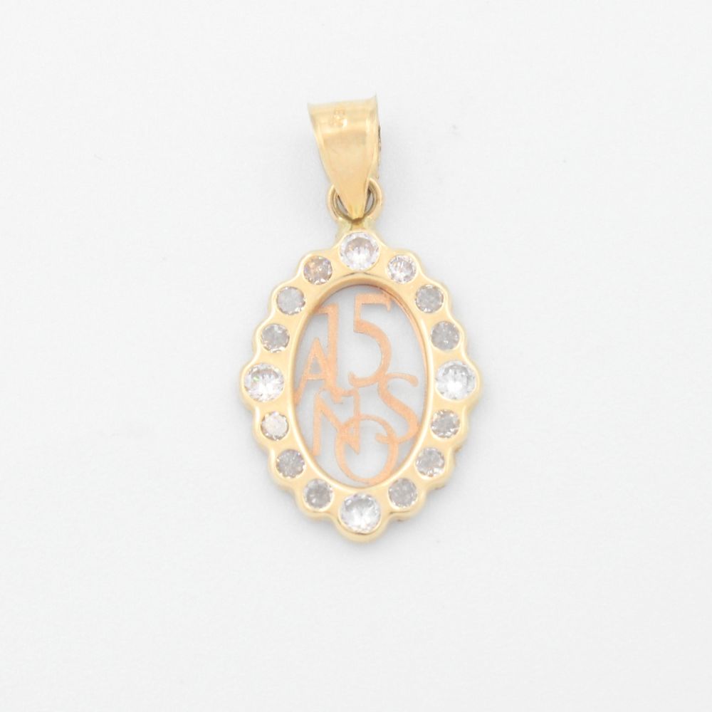 Dije de Oro 14k Diseño Oval con Bordes de Zirconias mod. 9559