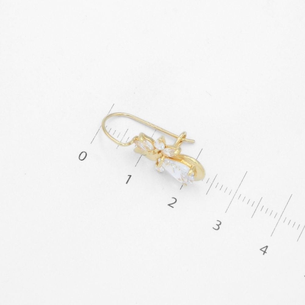 Arete con Broche Arillo de Oro 14k Flor Especial con Zirconias Brillantes  mod. 9767