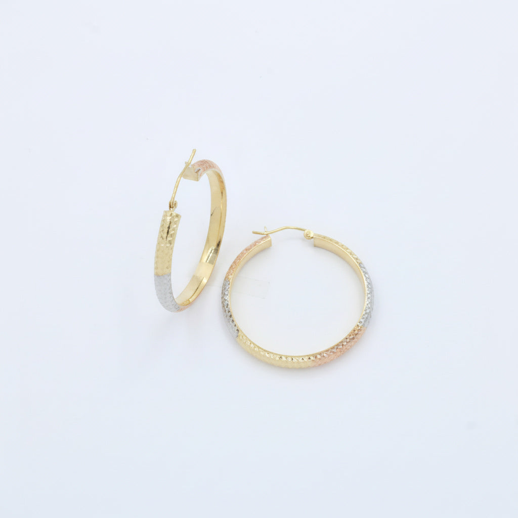 Arracada de Oro 14k Diseño Redondo Hueco con Diamantado Especial mod. 10035