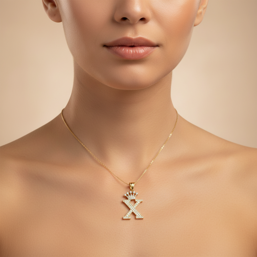 Dije de Oro 14k con Diseño de Inicial X Incrustada con Zirconias mod. 10095