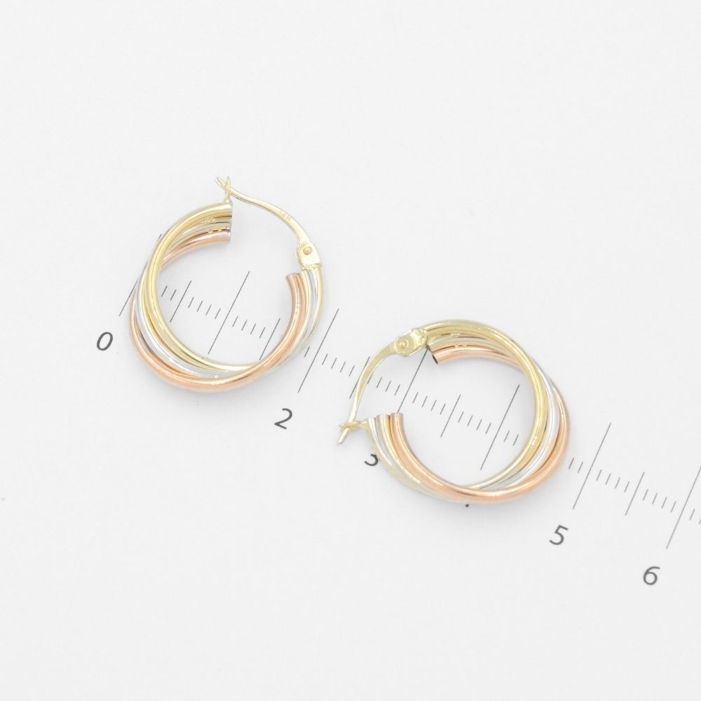 Arracada de Oro 14k de Diseño Hueco Tubular de Tres Tubos Florentinos mod. 9622