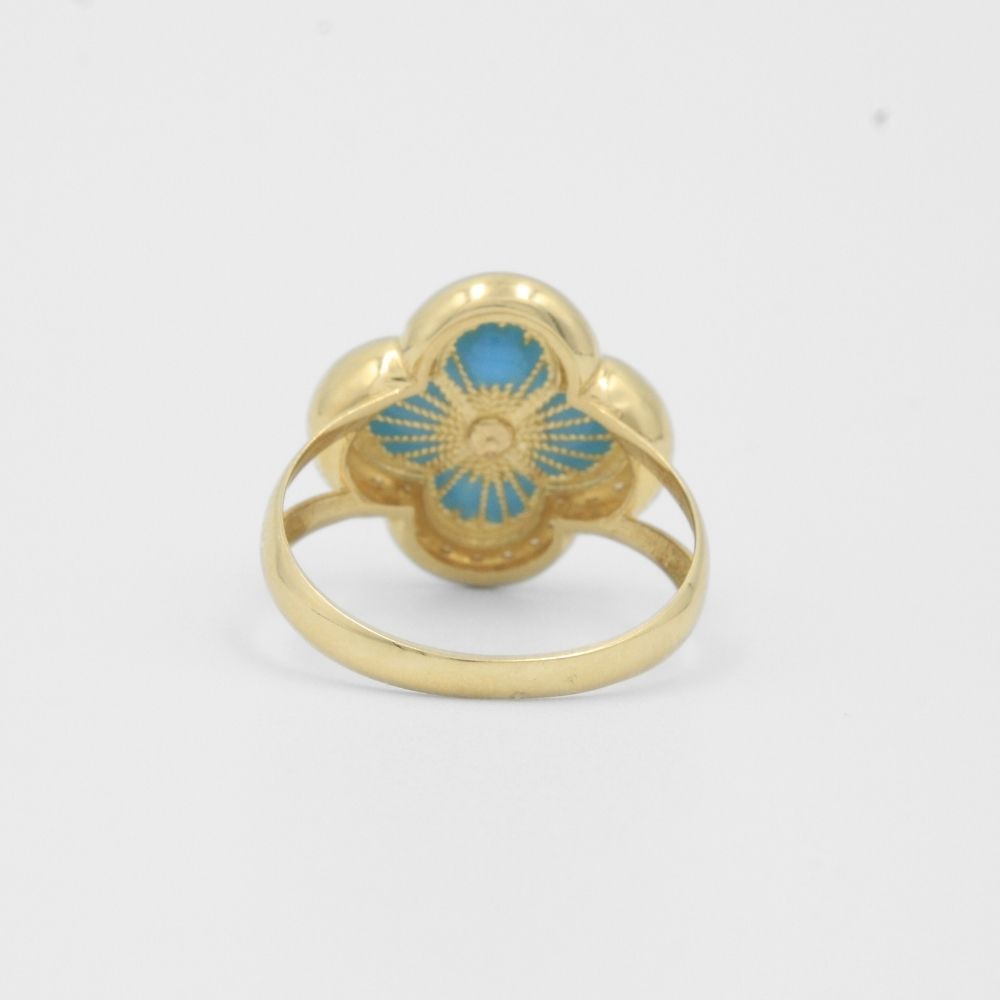 Anillo de Oro 14k Flor con Esmalte Azul Incrustado con Zirconias Finas mod. 8059