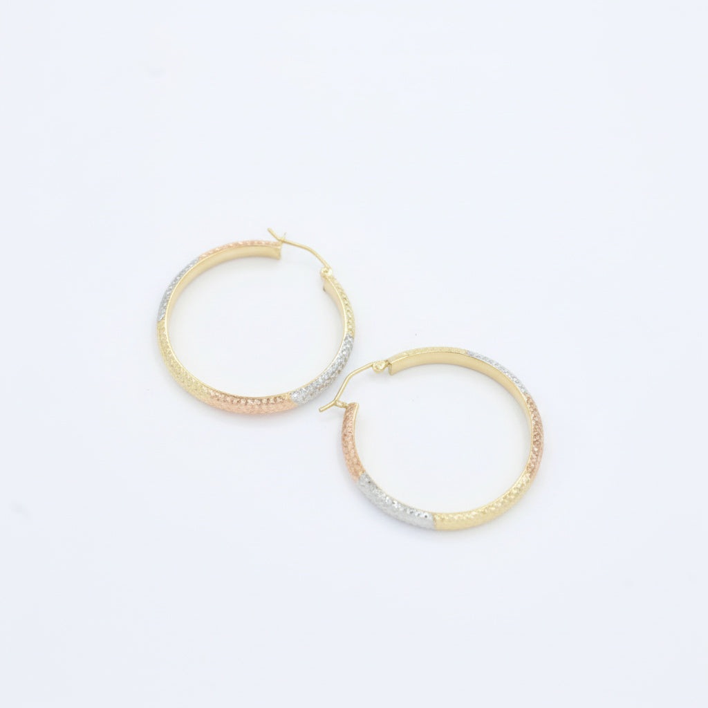 Arracada de Oro 14k Diseño Redondo Hueco con Diamantado Especial mod. 10035