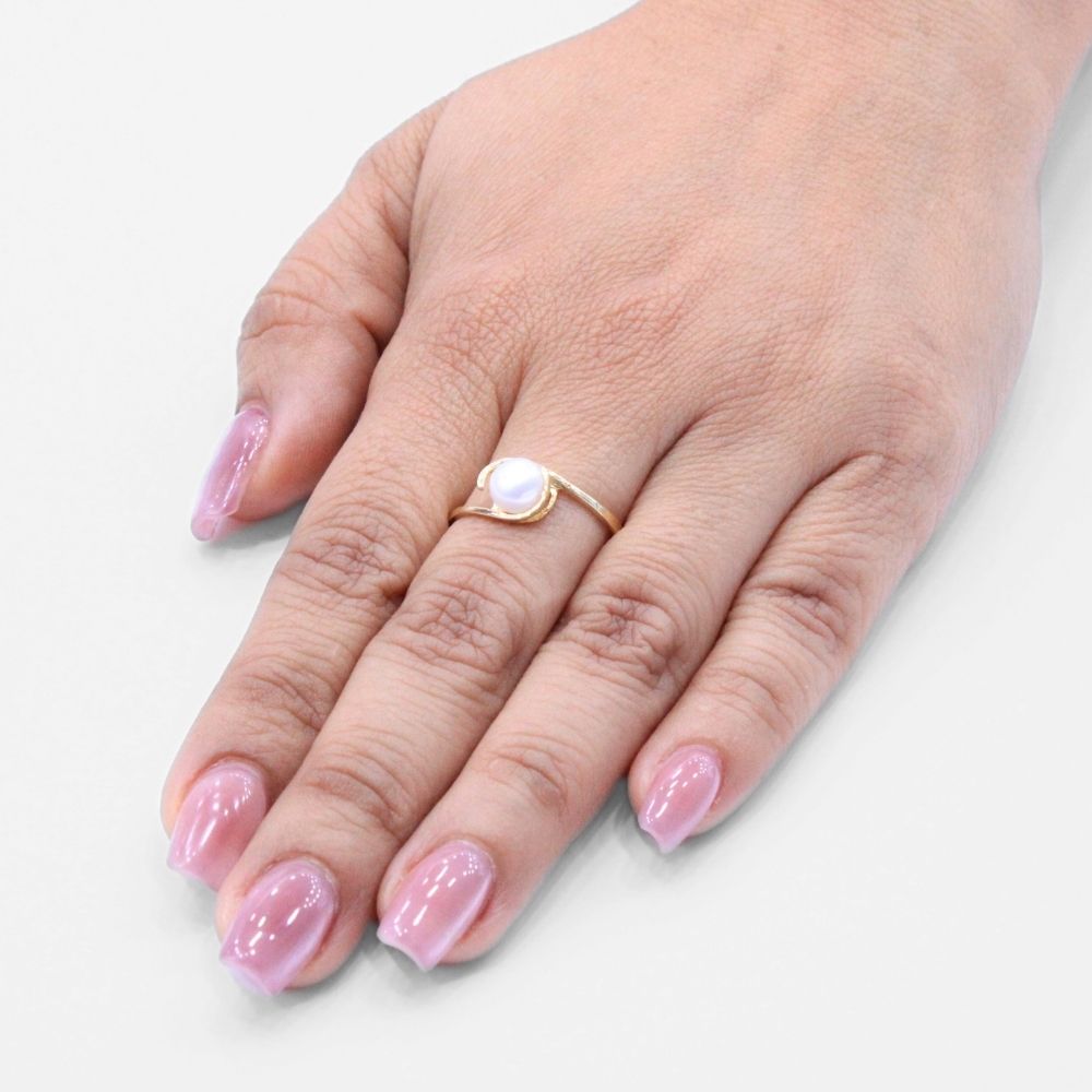 Anillo de Oro 14k con Perla Natural Incrustada en Diseño Fino mod. 8363