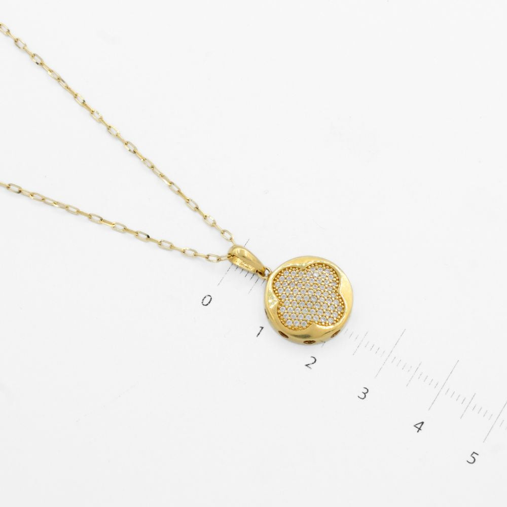 Coordinado de Oro 14k Diseño Circular Hueco con Incrustado de Zirconia en Forma de Trébol mod. 9934