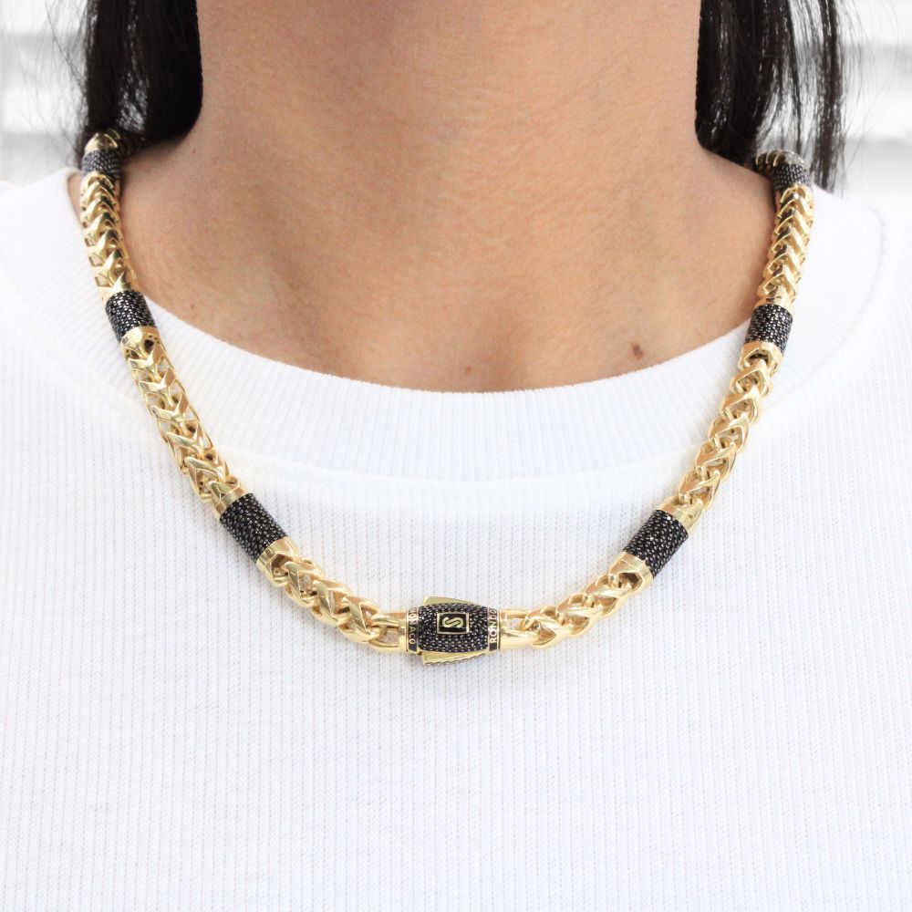 Cadena Monaco Chain 14k Modelo Rondo Alternate Pavé Hueco con Broche Pavé mod. 9027
