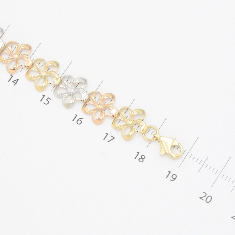 Pulsera de Oro 14k Flores del Pensamiento de Diseño Calado y Brillante  mod. 9326