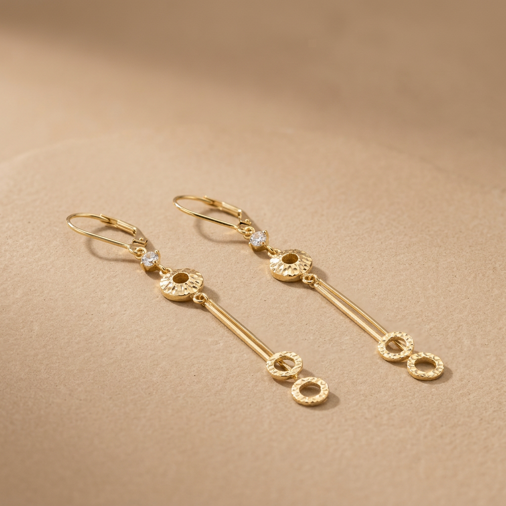 Arete Largo de Oro 14k Aros Brillantes con Zirconias mod. 11234