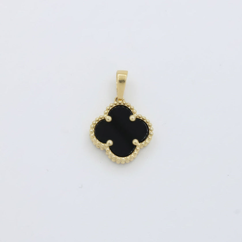 Dije de Oro 14k Diseño de Trébol con Piedra Onix color Negro mod. 10074