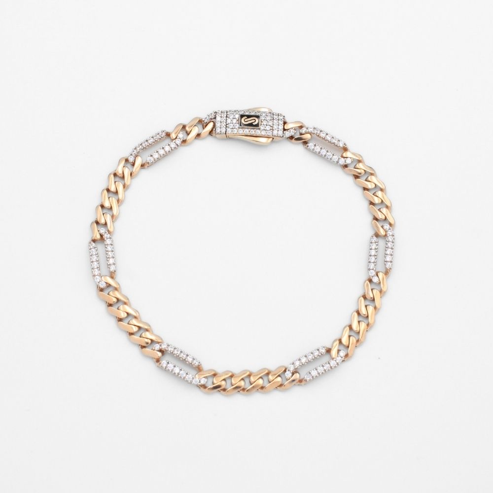 Pulsera Mónaco Chain 14k Modelo Fígaro de Broche Pavé con Incrustación Alt. de Swarovski mod. 9653