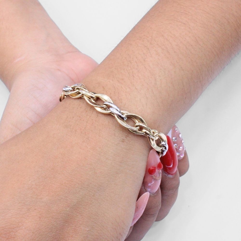Pulsera de Oro 14k de Tejido Hueco de Estilo Doble Especial mod. 9697