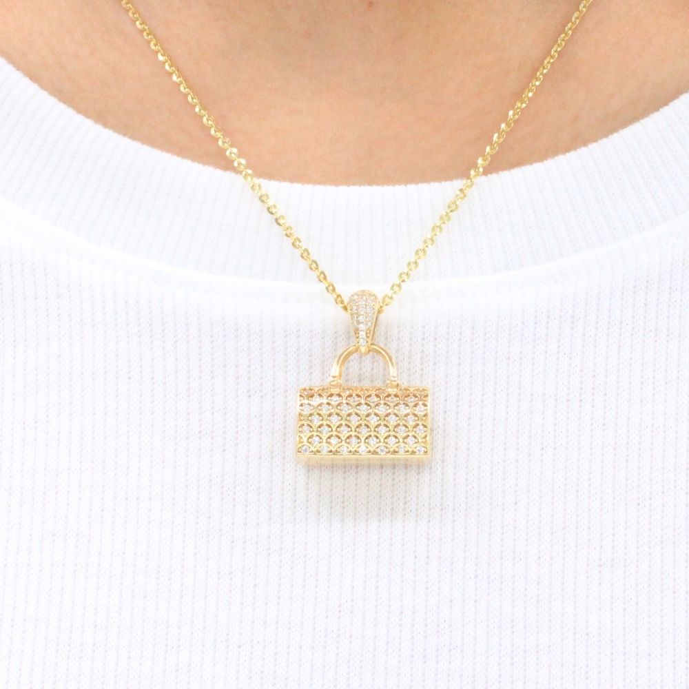 Gargantilla de Oro 14k Bolso Elegante y Hueco Incrustado de Zirconias mod. 9176