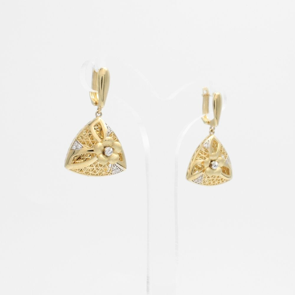 Coordinado de Oro 14k Diseño Plus Modelo Elegante Triángulo de Flor Brillante con Zirconias mod. 9667