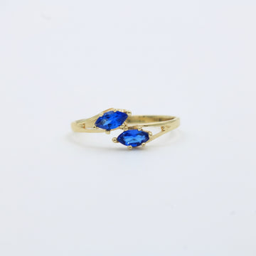 Anillo de Oro 14k Diseño Cruzado con Zirconias Color Azul Zafiro mod. 10011