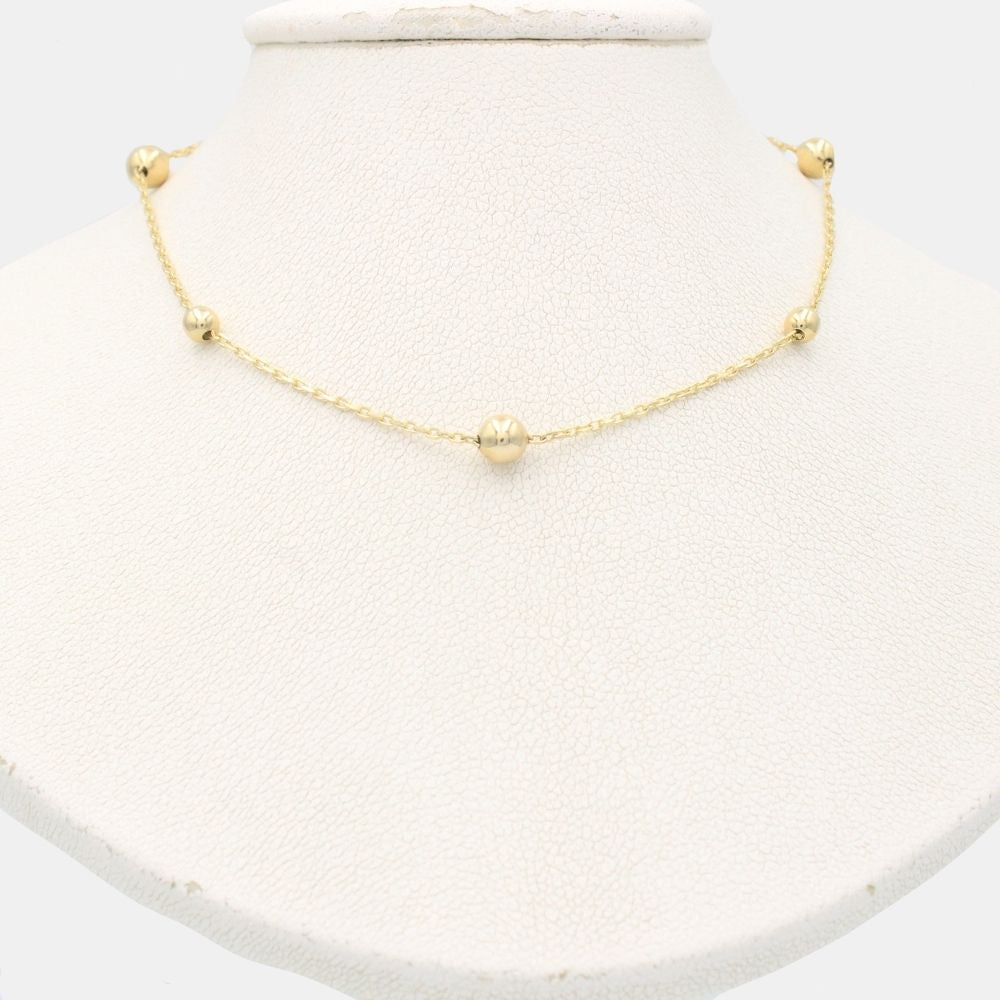 Gargantilla de Oro 14k Elegante con Esferas Lisas y Brillantes de Diseño Hueco mod. 9343