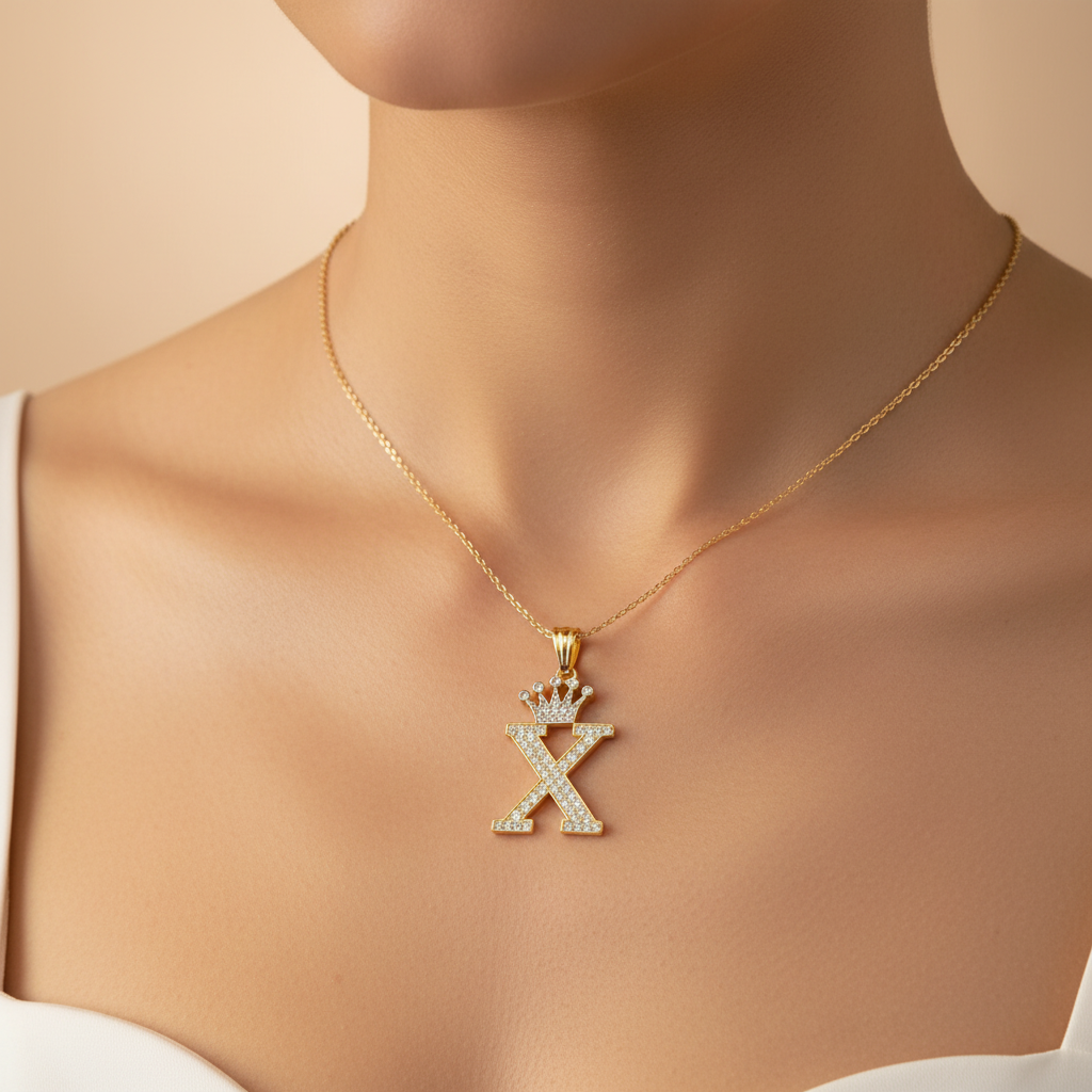 Dije de Oro 14k con Diseño de Inicial X Incrustada con Zirconias mod. 10095