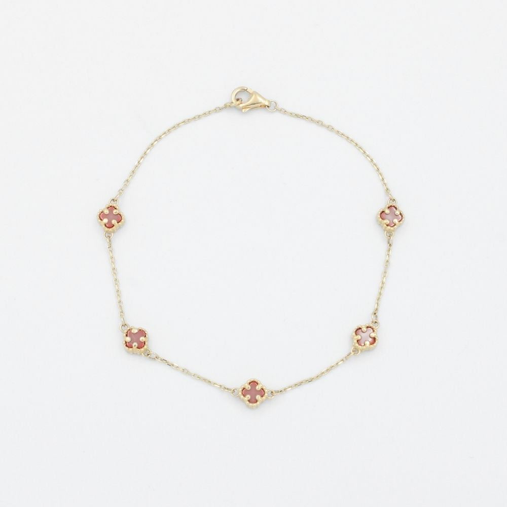 Pulsera de Oro 14k Diseño Fino con Tréboles Pequeños mod. 9039