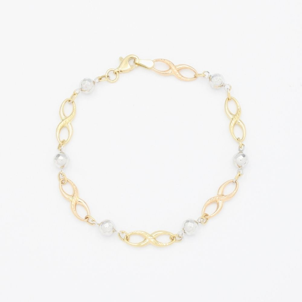 Pulsera de Oro 14k Diseño de Infinitos con Esferas Diamantadas mod. 9327