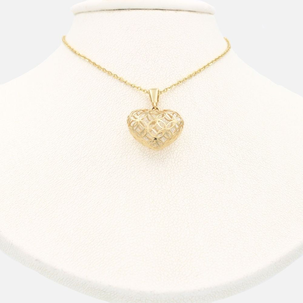 Gargantilla de Oro 14k Corazón Inflado y Calado de Estilo Brillante mod. 9638