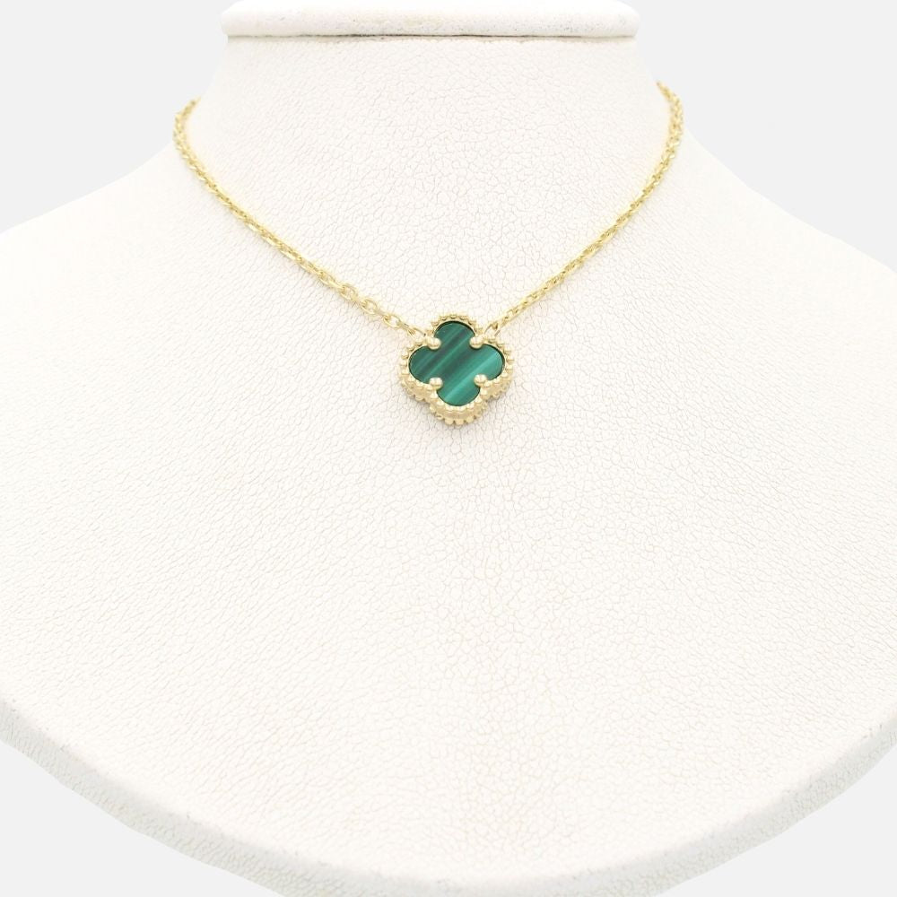 Gargantilla de Oro 14k Trébol Incrustado con Malaquita mod. 9570