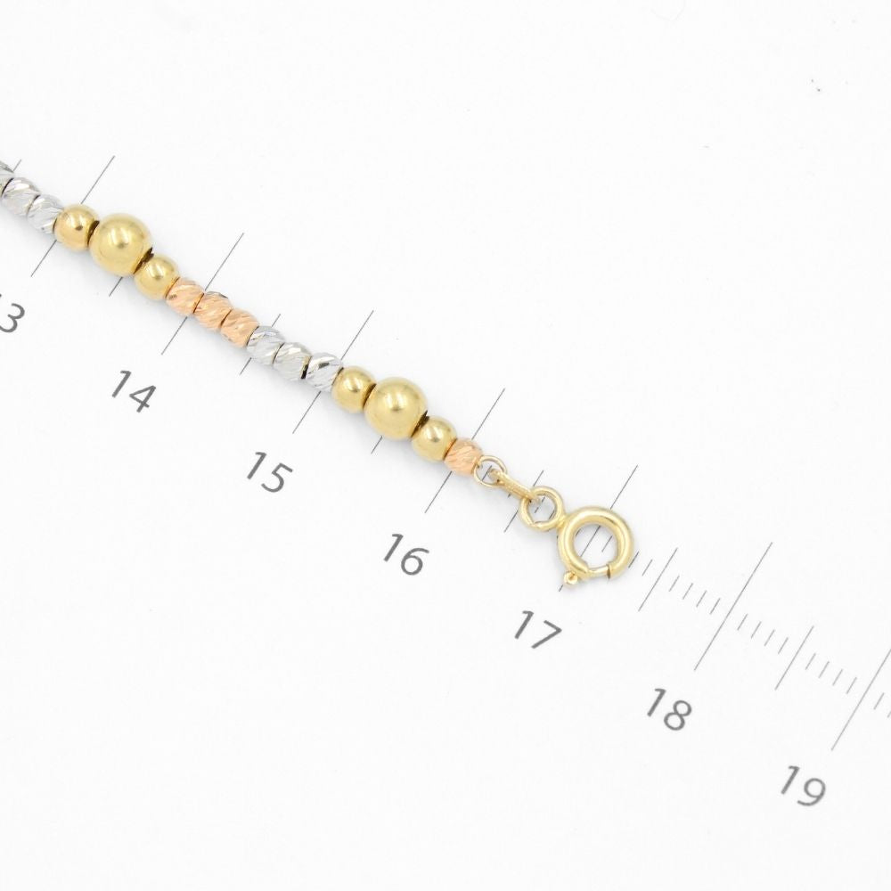 Pulsera de Oro 14k Tejido Elegante de Esferas Huecas Brillantes y Diamantadas mod. 8655