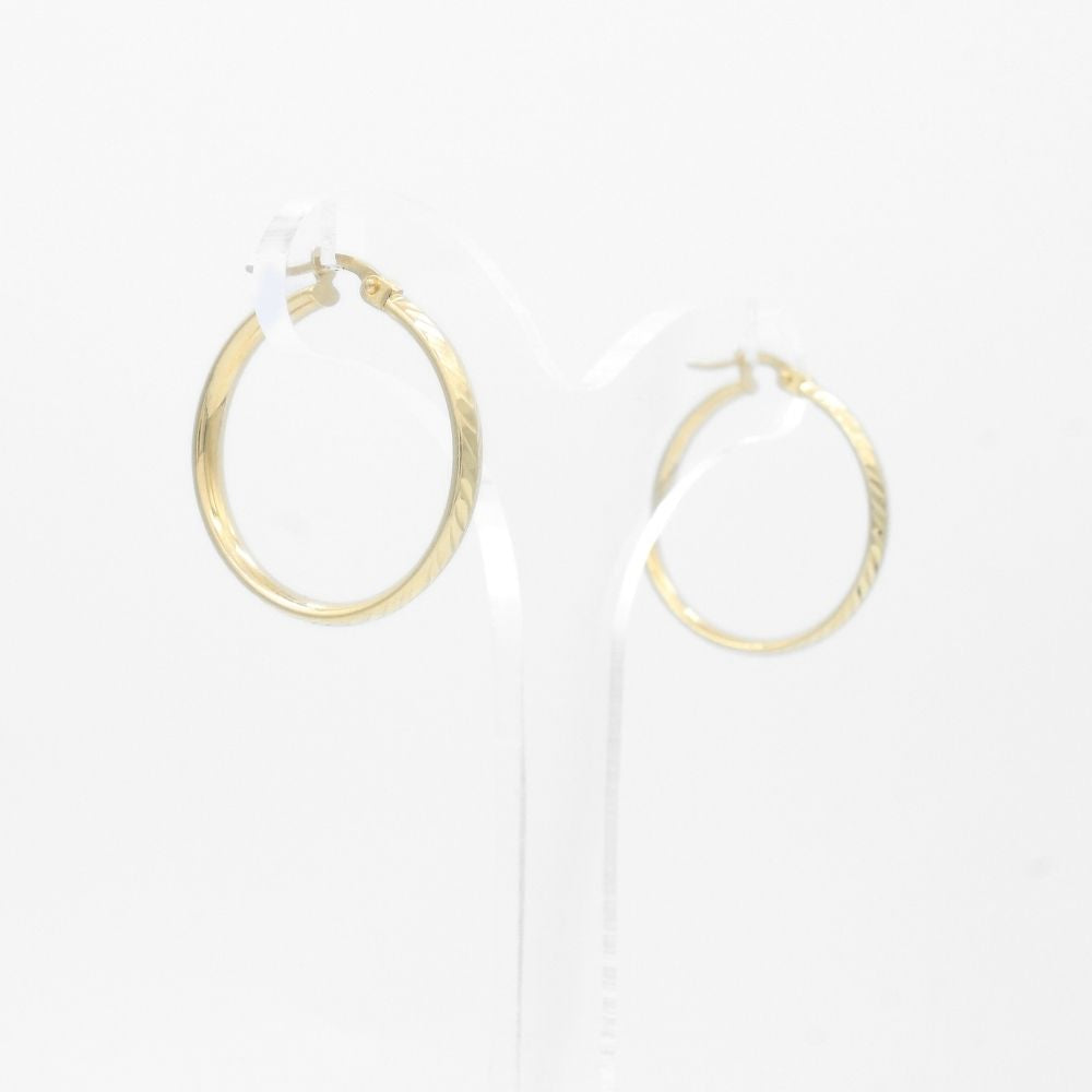 Arracada de Oro 14k Diseño Hueco con Diamantado de Flecha mod. 9623