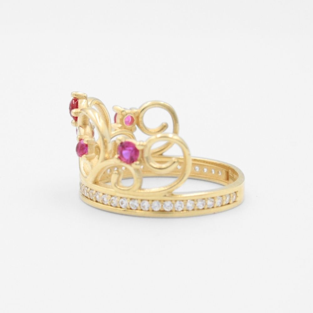 Anillo XV Años de Oro 14k Corona de Zirconia Color Rojo Rubí mod. 8778
