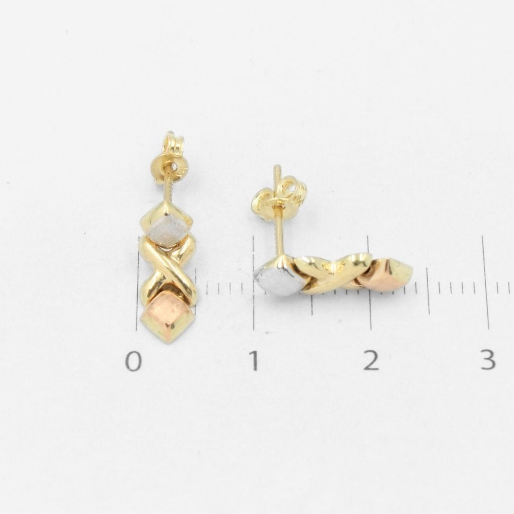 Arete de Oro 14k Diseño XO Hueco de Tonos Mate y Brillantes mod. 8612
