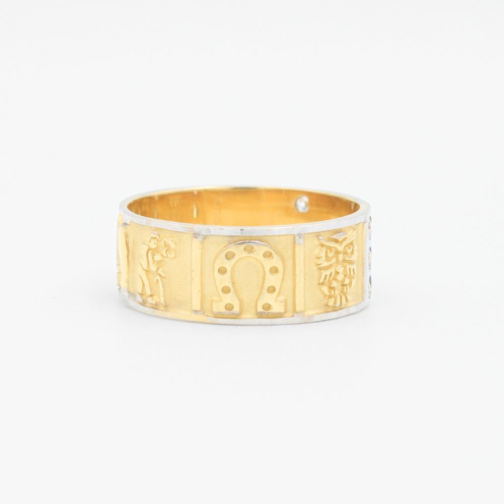 Anillo de Oro 14k Circular con Símbolos de la Suerte mod. 0727