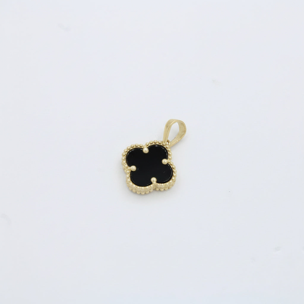 Dije de Oro 14k Diseño de Trébol con Piedra Onix color Negro mod. 10074
