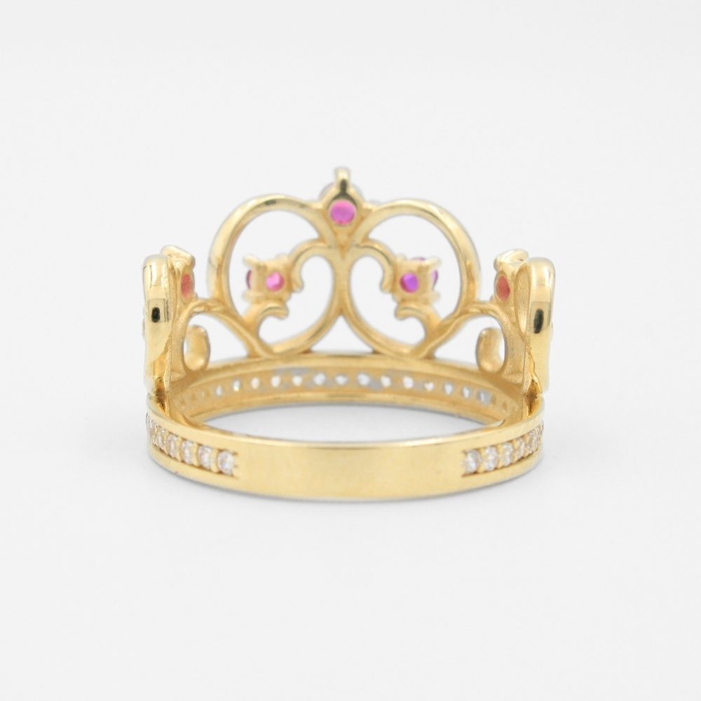 Anillo XV Años de Oro 14k Corona de Zirconia Color Rojo Rubí mod. 8778