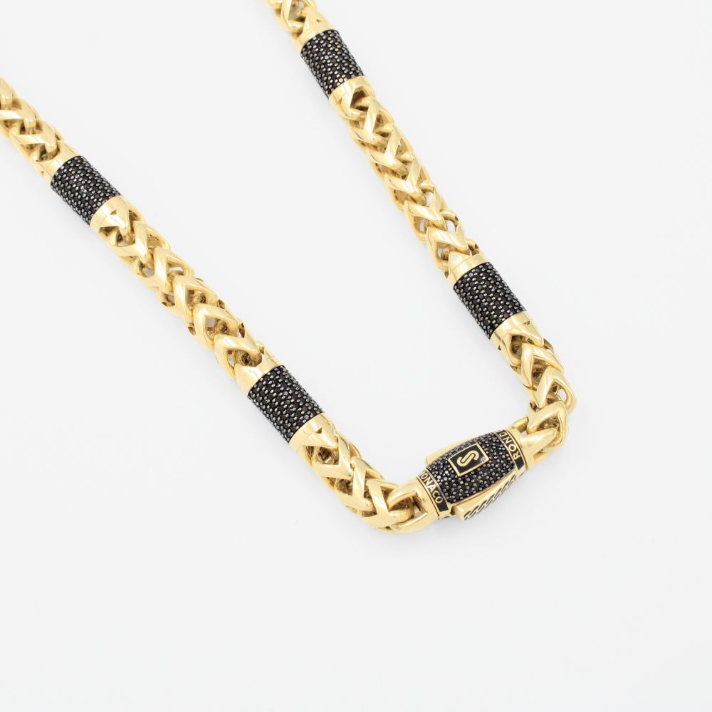 Cadena Monaco Chain 14k Modelo Rondo Alternate Pavé Hueco con Broche Pavé mod. 9027